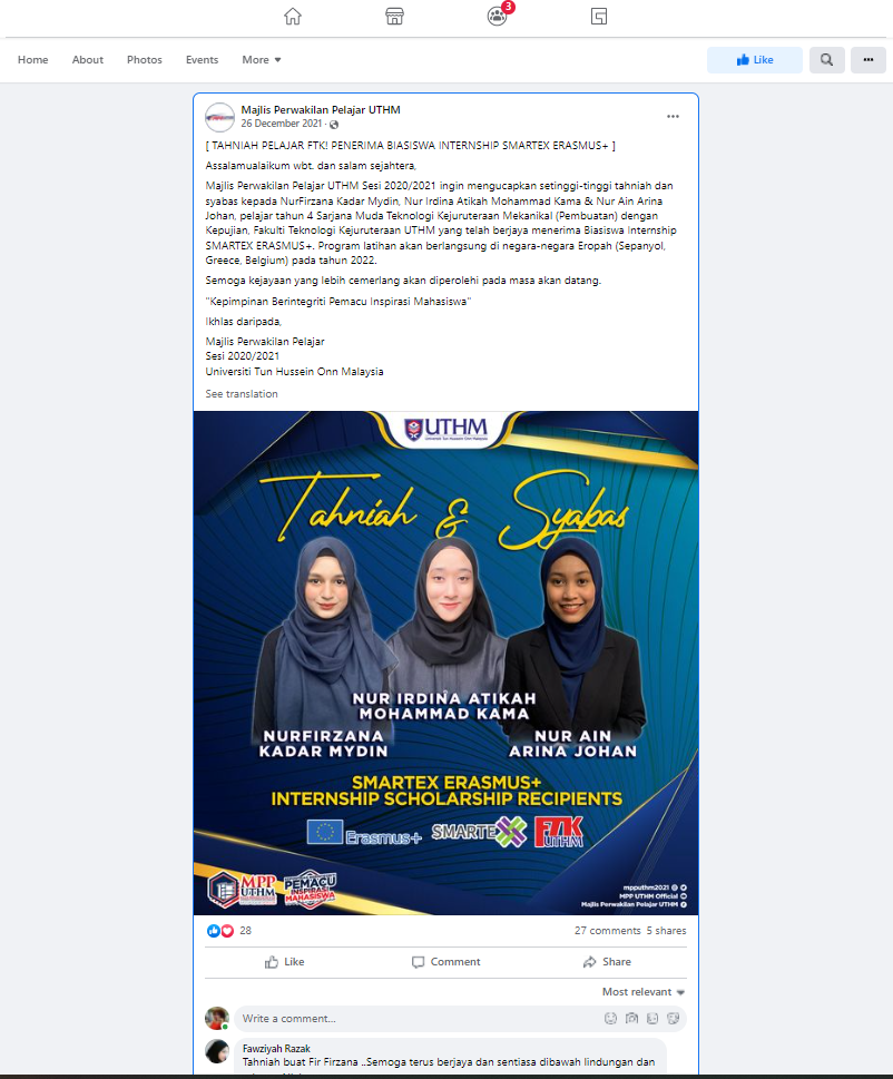 UTHM Facebook post