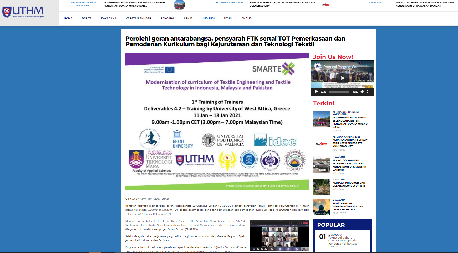 UTHM webpage post